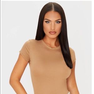 Basic Brown Jersey Crew Neck Fitted T Shirt